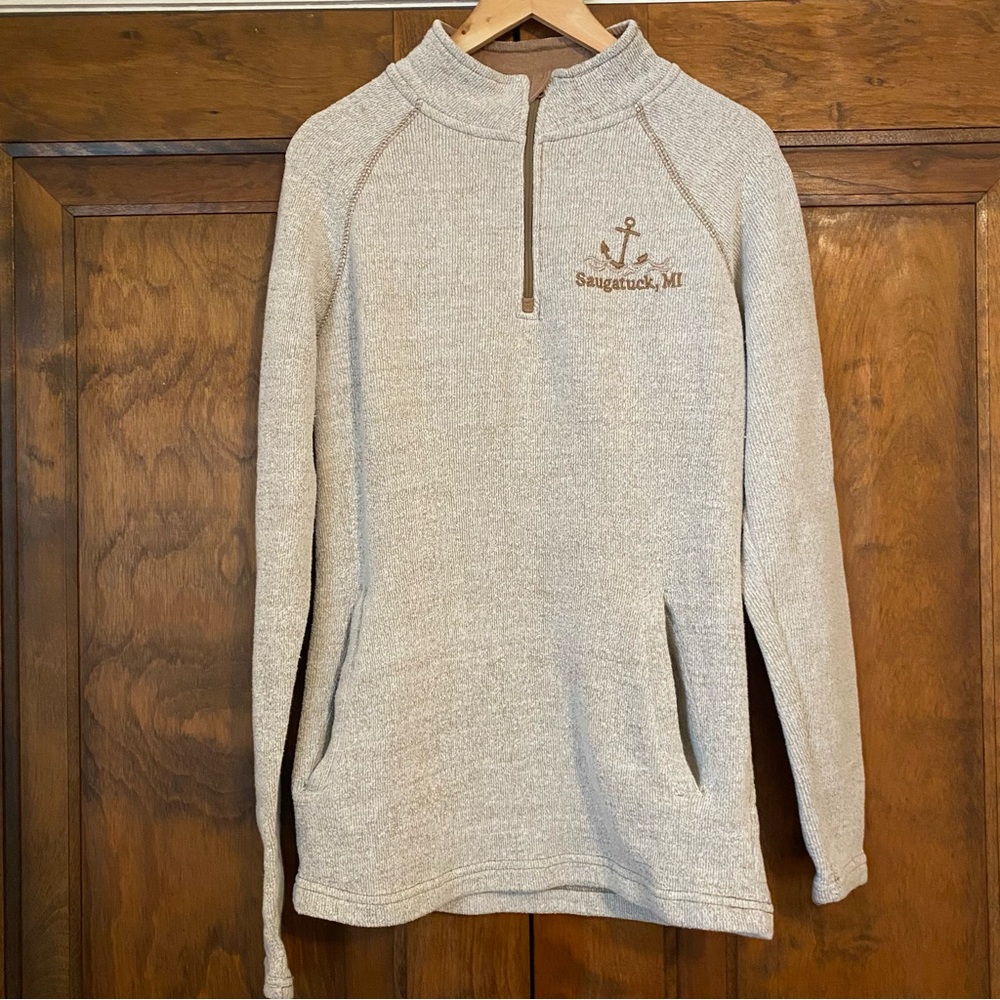 Tan and Beige heather Quarter-Zip Sweater